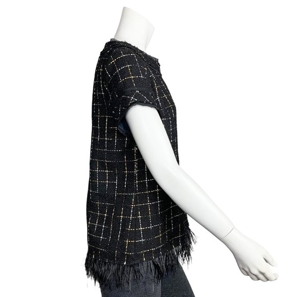 SARA CAMPBELL Metallic Windowpane Feather Trim Top - Picture 2 of 10
